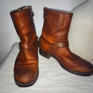Frye Veronica Womens 9.5 B Back Zip Short Motorcycle Biker Boots Cognac Brown
